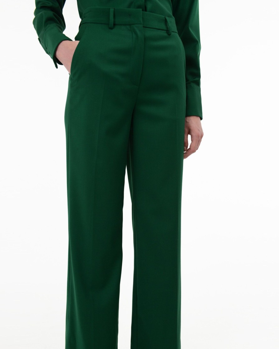 Donna Manuel Ritz Pantaloni | Pantalone Palazzo Misto Viscosa Stretch Verde