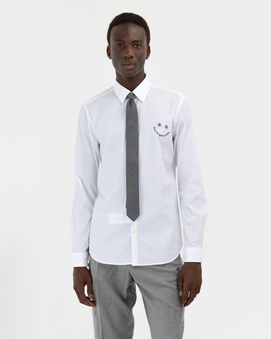 Uomo Manuel Ritz Camicie | Camicia Lavata In Popeline "Don`T Forget To Smile" Bianco