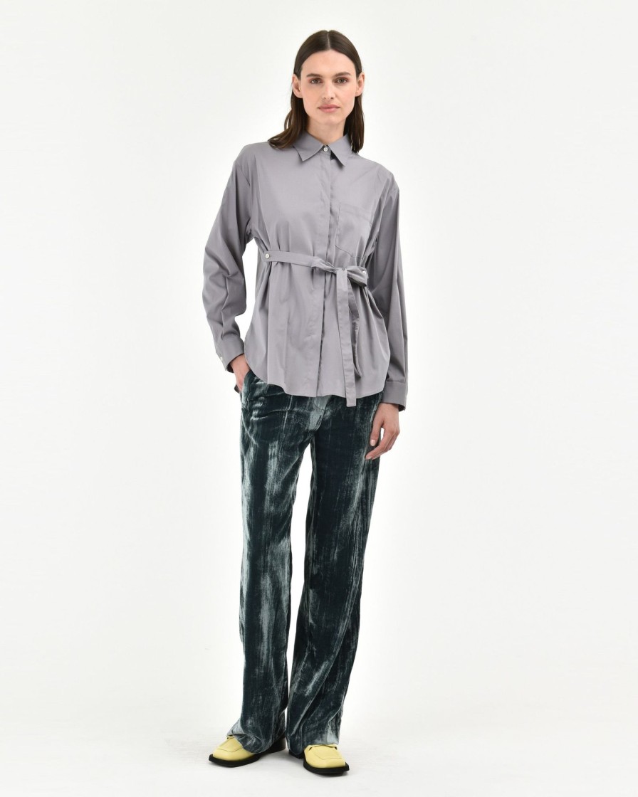 Donna Manuel Ritz Camicie | Camicia Con Cinta Twill Misto Cotone Stretch Grigio