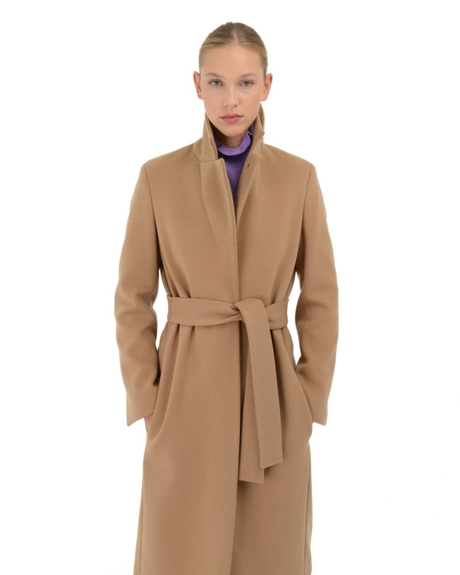 Donna Manuel Ritz Cappotti E Giacconi | Cappotto In Panno Diagonale Beige