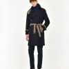 Uomo Manuel Ritz Cappotti E Giacconi | Cappotto Con Contrasti Panno Diagonale Misto Lana Blu