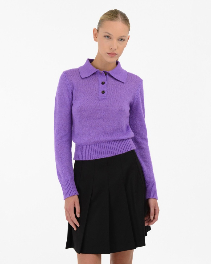 Donna Manuel Ritz T-Shirt E Maglie | Polo Manica Lunga Misto Lana Mohair Viola