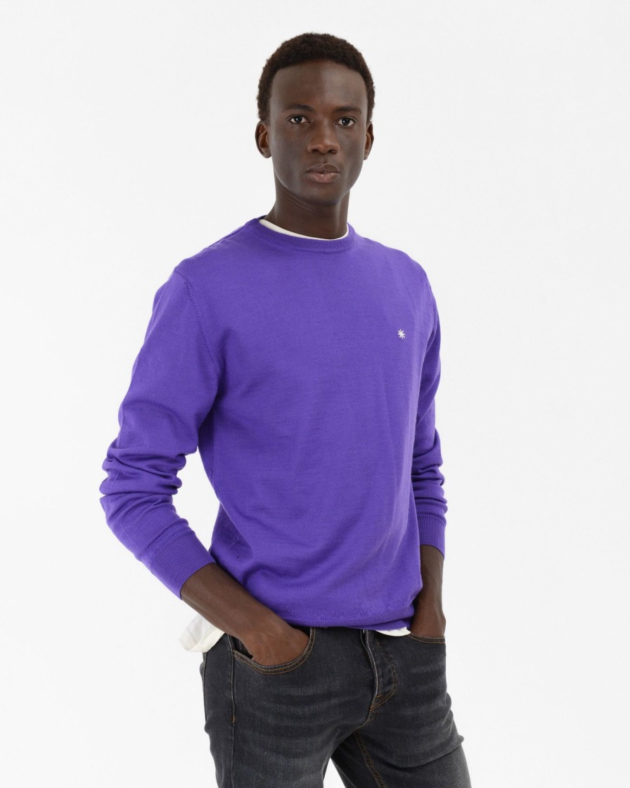 Uomo Manuel Ritz T-Shirt E Maglie | Maglia Girocollo Slim Pura Lana Viola